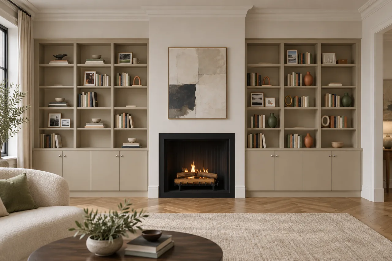 Bookcases Around Your Fireplace - furnished-room design concept, not a completed installation