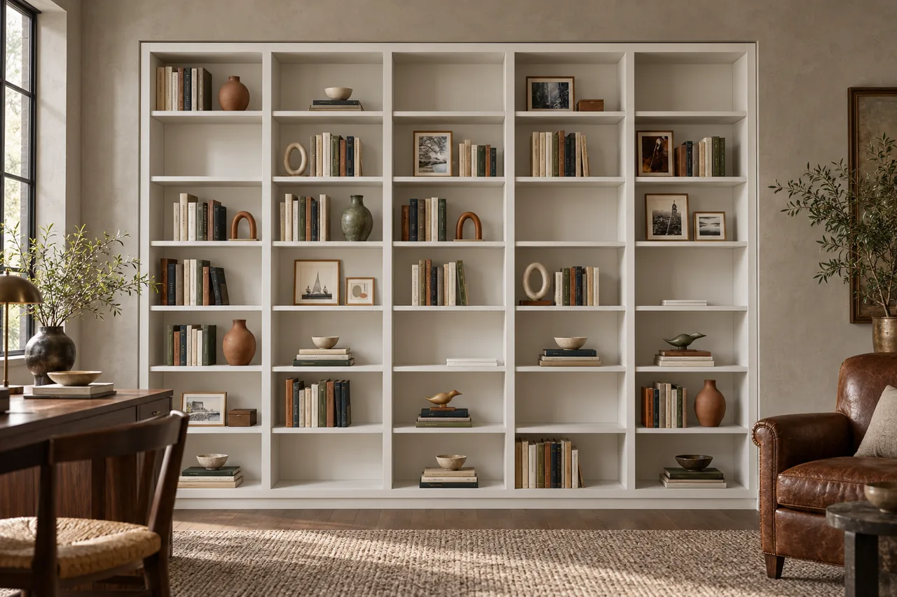 Open Built-In Bookcases - furnished-room design concept, not a completed installation