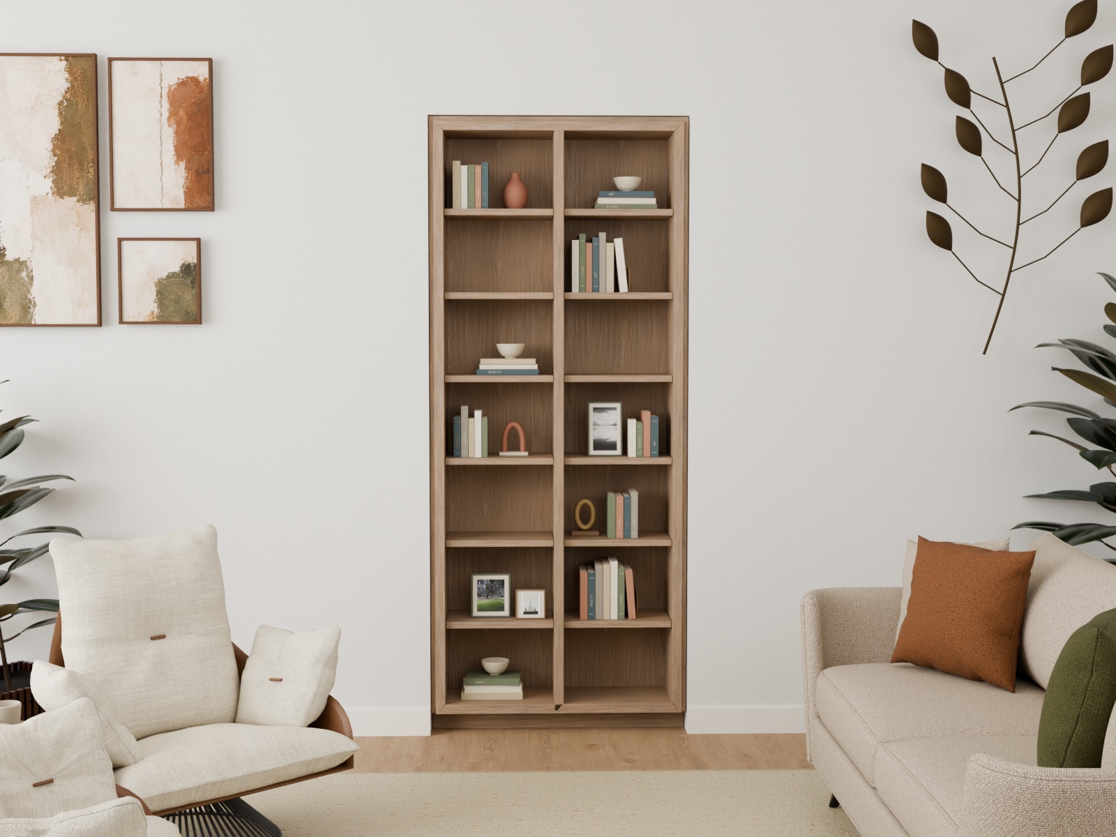 White Oak shelving in a light filled room